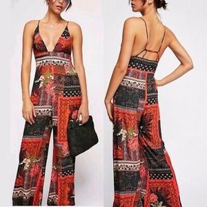 Free People Margarita patchwork jumpsuit. Orange 2